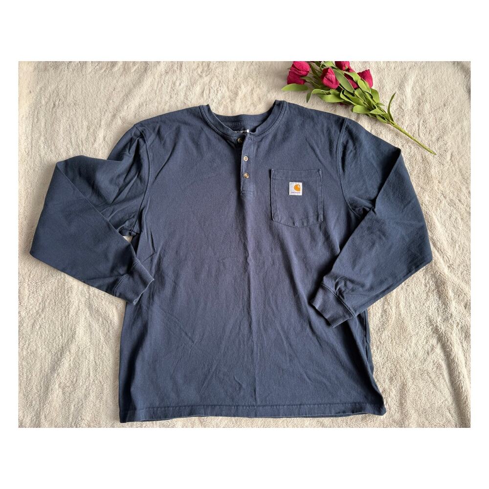 Carhartt Loose Fit Long Sleeve Henley Navy Size Large